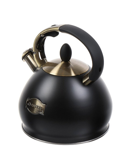 Чайник нержавеющая сталь, 3 л, со свистком, матовый, ручка металлическая, Daniks, индукция, M-079