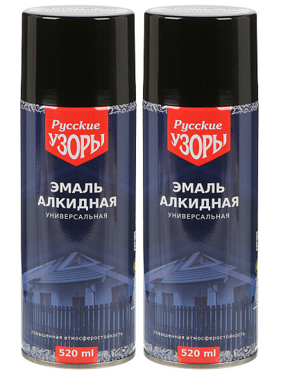 Эмаль аэрозольная, Русские узоры, универсальная, алкидная, глянцевая, черная, черная, 520 мл, 2 шт