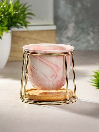 Горшок керамика, 0.27 л, 10х10.7 см, с золотой подставкой, Мрамор, Y4-5089