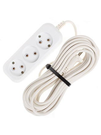 Удлинитель бытовой 3 гнезда, 1.5 м, ПВС, без заземления, 10 А, Jett, РС-3, 155-201