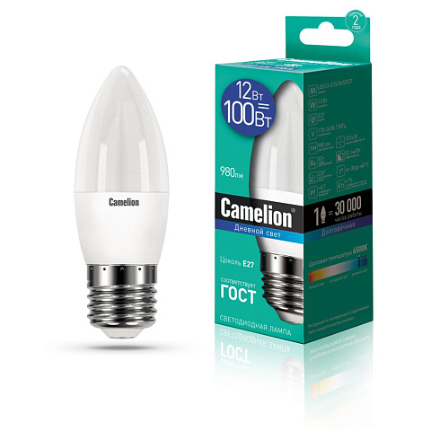 Лампа светодиодная 12Вт 220В 6500К Camelion LED12-C35/865/E27
