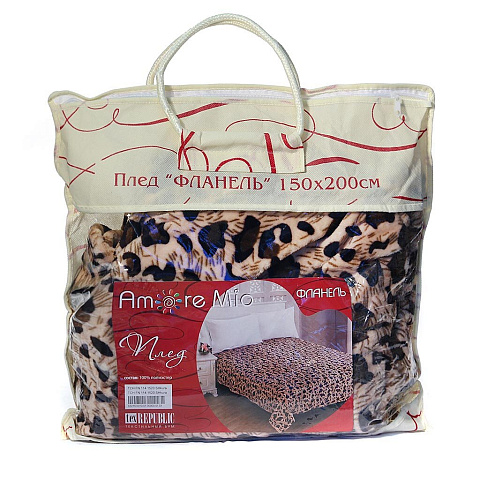 Плед Amore Mio полутораспальный (150х200 см) фланель, в сумке, Шкура леопарда 63216