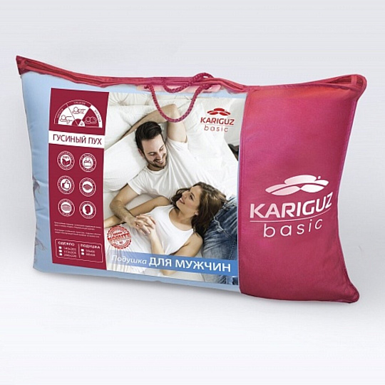 Подушка 50 х 68 см, пух 70%, перо 30%, Для мужчин, чехол 100% хлопок, кант, упругая, Kariguz, МПДм12-3