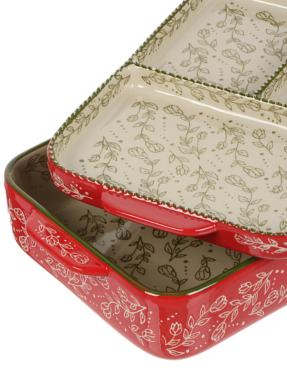Форма для запекания керамика, 43х20х8.5 см, прямоугольная, Ветви на красном, B010431