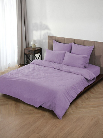 Постельное белье евро, простыня 160х200х25 см, 2 наволочки 70х70 см, 2 наволочки 50х70 см, пододеяльник 200х215 см, простыня на резинке, Silvano, поплин, Лаванда