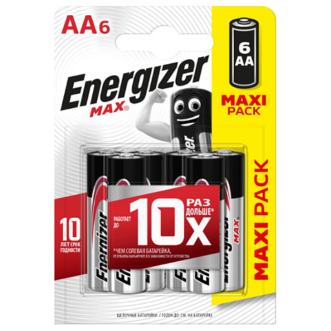 Батарейка Energizer, АА (LR06, LR6), Alkaline Max, алкалиновая, 1.5 В, блистер, 6 шт, Кб727902