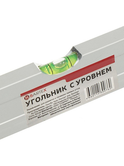 Угольник 300 мм, алюминий, с уровнем, Bartex, 343014