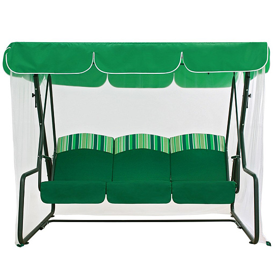 Качели садовые 3-местные, 199.5х130х173.5 см, 300 кг, Arno, Рандеву Премиум, раскладываются в кровать, с москитной сеткой, зеленые, 2016-КД-43/П, металл