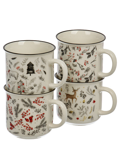 Кружка керам, 4 шт, 400 мл, Зимняя сказка, Daniks, BR562/3828-1
