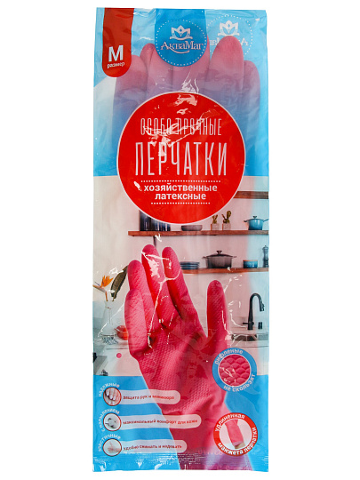 Перчатки латекс, хлопковое напыление, размер M, Аквамаг, Универсальные, ПЛ-01M/ОП