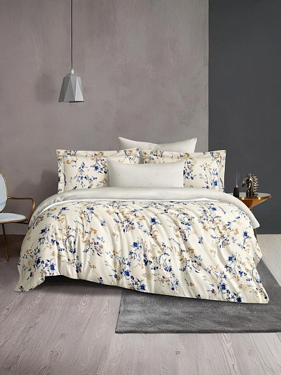 Постельное белье 2-спальное, простыня 200х220 см, 2 наволочки 70х70 см, пододеяльник 175х215 см, Silvano, сатин, Растения Бежевые 20/045-SLC/SLV