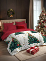 Постельное белье 2-спальное, простыня 220х240 см, 2 наволочки 50х70 см, пододеяльник 175х220 см, Mcotton, микросатин, Новогодняя ель