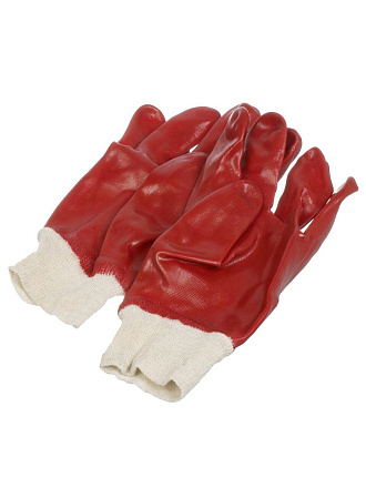 Перчатки маслобензостойкие, трикотаж, ПВХ покрытие, без рисунка, красная основа, Гранат, Золотая перчатка