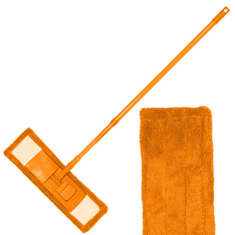 Швабра плоская, микрофибра, 120х40х12 см, оранжевая, телескопическая ручка, оранжевая, Марья Искусница, KD-8117MO