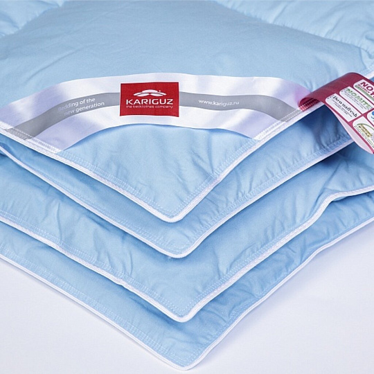 Одеяло евро, 200х220 см, Классика, пух 90% + перо 10%, всесезонное, чехол хлопок, кант, Kariguz