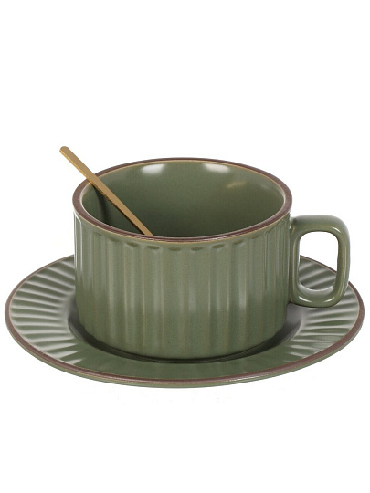 Чайная пара керамика, 3 предмета, на 1 персону, 300 мл, Лен, Y6-10131, подарочная упаковка