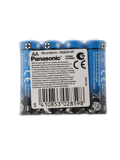 Батарейка Panasonic, АА (R6, 15D), General Purpose, солевая, 1.5 В, спайка, 4 шт