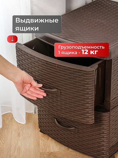 Комод 2 ящика, Ротанг, 38х48х52 см, коричневый, 0355/1/035501, Violet