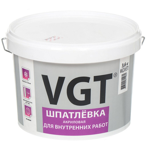 Шпатлевка VGT, акриловая, для внутренних работ, 3.6 кг