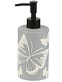 Дозатор для жидкого мыла для ванной и кухни, Бабочки на сером, полистоун, 7.5х7.5х12.3/18.4 см, ручная роспись, серый, BRE0878AA-LD - фото 2