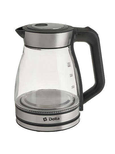 Чайник электрический Delta Lux, DL-1124, черный, 1.8 л, 1500 Вт, скрытый нагревательный элемент, стекло