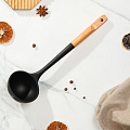 Половник для кухни, бамбук, силикон, навеска, черный, Daniks, Black, WFCFA-0038-3
