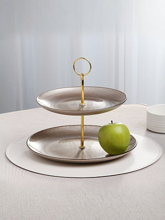 Ваза для фруктов, 2 яруса, стекло, 21 см, 27 см, Daniks, Золото