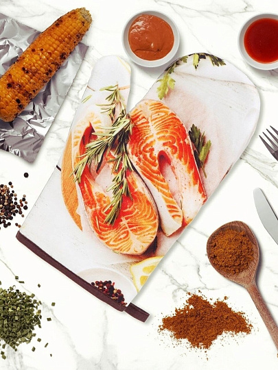 Прихватка-варежка 26х18 см, 100% полиэстер, Стейки из лосося, Y9-184