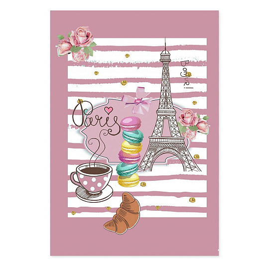 Полотенце кухонное вафельное, 45х60 см, Текстильная лавка, Парижанка на розовом фоне, в ассортименте, Россия, 1666/2