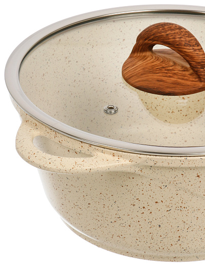 Кастрюля алюминий, антипригарное покрытие, 3 л, крышка стекло, Гурман, Estima, ГМк303 ЭБИ, бежевая, индукция