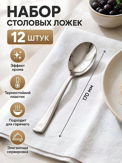 Ложка 12 шт, 170 мм, метализированная, пластик, B020219