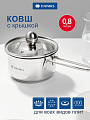 Ковш нержавеющая сталь, 0.8 л, крышка стекло, металлическая ручка, индукция, Daniks, GS-01311-12SP/SD-512S