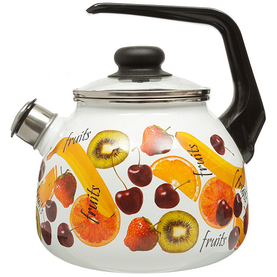 Чайник сталь, эмалированное покрытие, 3 л, со свистком, ручка консольная, Vitross, Fruits, индукция, 1RС12