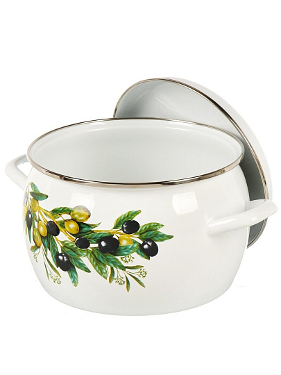 Кастрюля эмалированная сталь, 5 л, крышка сталь, полусфера, ЛЗЭП, Оливковая ветвь, С-4216АП2/4, индукция