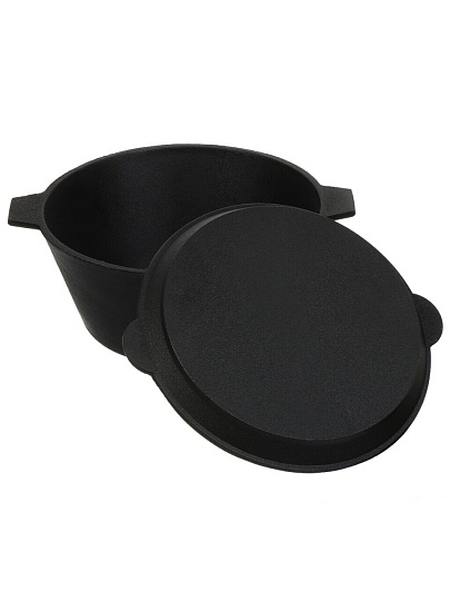 Кастрюля чугун, 2.5 л, крышка чугун, с чугунной крышкой-сковородой, Камская посуда, ка28, черная, индукция