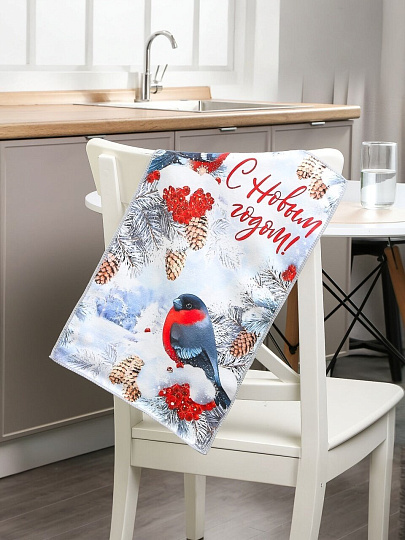 Полотенце кухонное махровое, 30х50 см, 250 г/м2, 100% полиэстер, Снегири, Китай