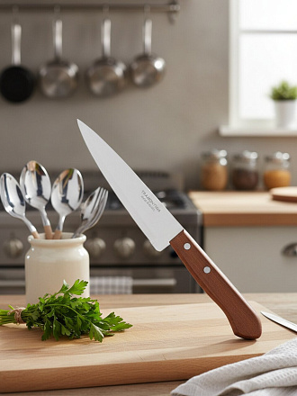 Нож кухонный Tramontina, Universal, шеф-нож, нержавеющая сталь, 15 см, рукоятка дерево, 22902/006-TR