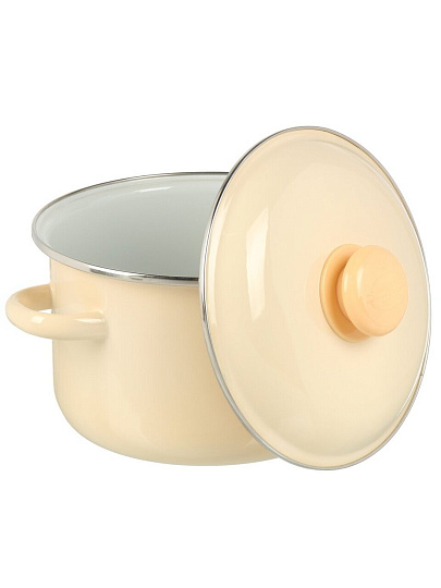 Кастрюля эмалированная сталь, 3 л, крышка сталь, цилиндрическая, Сибирские товары, 9MD181P, слоновая кость, индукция