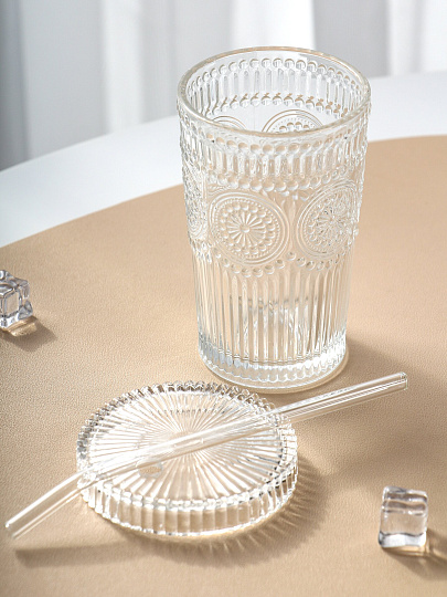 Стакан 380 мл, стекло, с трубочкой, прозрачный, B060530