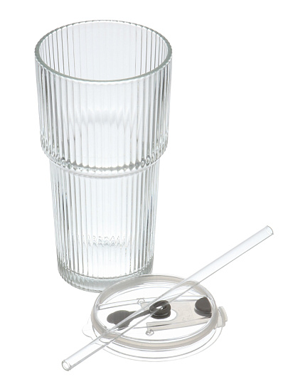 Стакан 600 мл, стекло, Шейк, с трубочкой, B060531