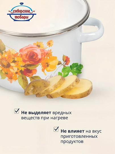 Кастрюля эмалированная сталь, 2 л, крышка сталь, цилиндрическая, Сибирские товары, Весна, 1MD161M, индукция