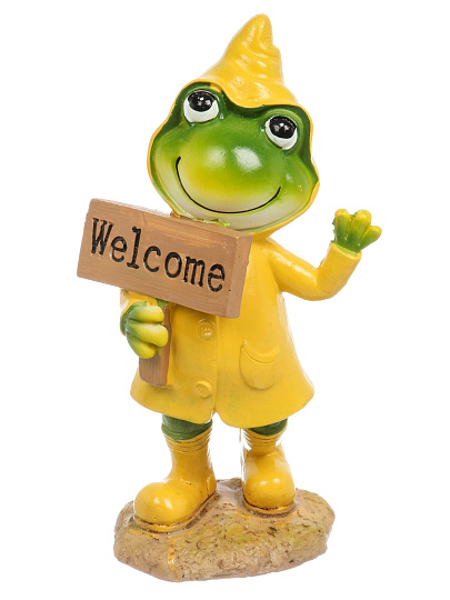Фигурка садовая декоративная Лягушка с табличкой, 12х7х21.5 см, полистоун, Y4-11221