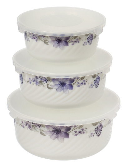 Салатник стеклокерамика, круглый, 3 шт, 9 см, 19, 16, 14 см, 0.5,0.8,1.4 л, с крышкой, Элегия, Daniks