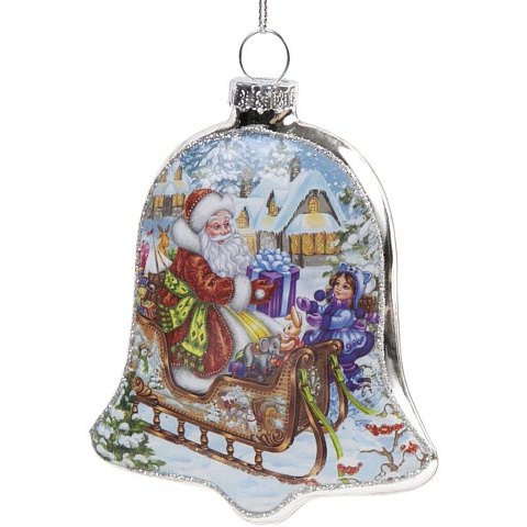 Елочное украшение Дед мороз на санях, 7х1.5х8 см, стекло, 80377