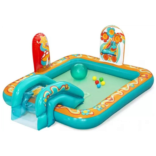 Игровой центр-бассейн Bestway, 193х152х74 см, Retro Groove Play, 53164, 189 л, пляжный мяч, 5 мячей, ремкомплект