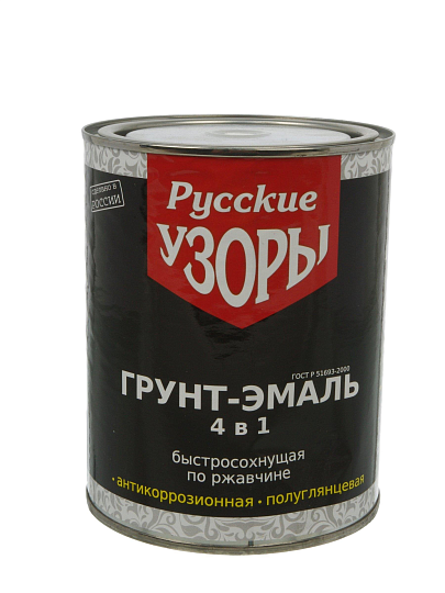Грунт-эмаль Русские узоры, 4в1, по ржавчине, быстросохнущая, алкидная, полуглянцевая, белая, 0.8 кг