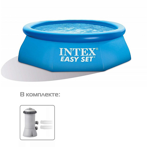 Бассейн надувной Intex, 244х76 см, Easy Set, 28112GN, фильтр-насос, 2419 л