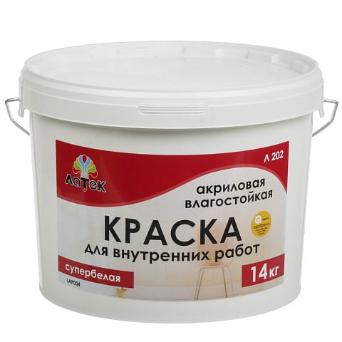 Краска воднодисперсионная, Оптимист, Латек Л202, акриловая, влагостойкая, 14 кг