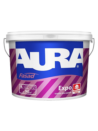 Краска водно-дисперсионная, Aura, Expo, акриловая, фасадная, влагостойкая, матовая, 9 л