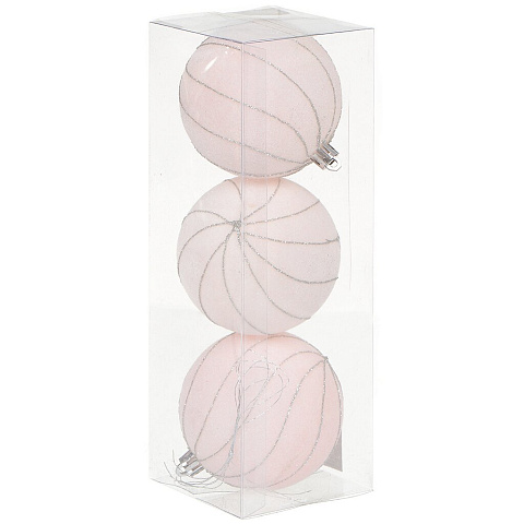 Елочный шар 3 шт, светло-розовый, 8 см, флок, SYQE-012122BP